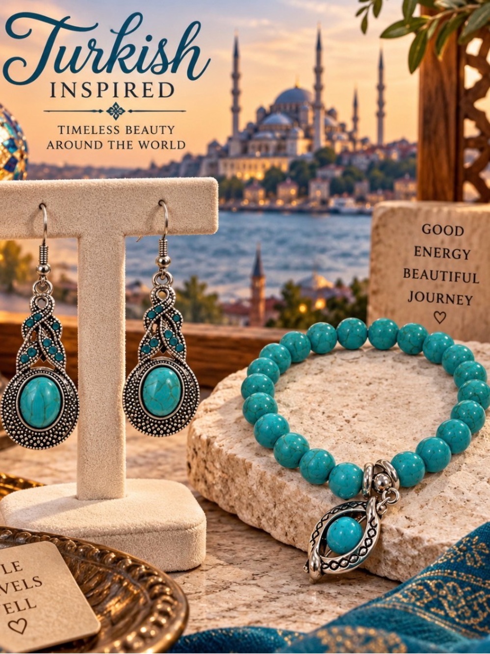 Luxury Turquoise Bead Stretch Bracelet Set